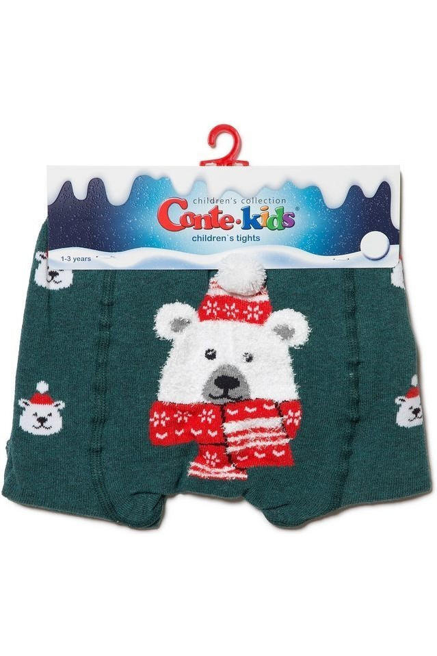 Колготки дитячі Conte-kids новорічні (540) 19С-96/1СП "Білий ведмедик" з пухнастою ниткою та помпоном